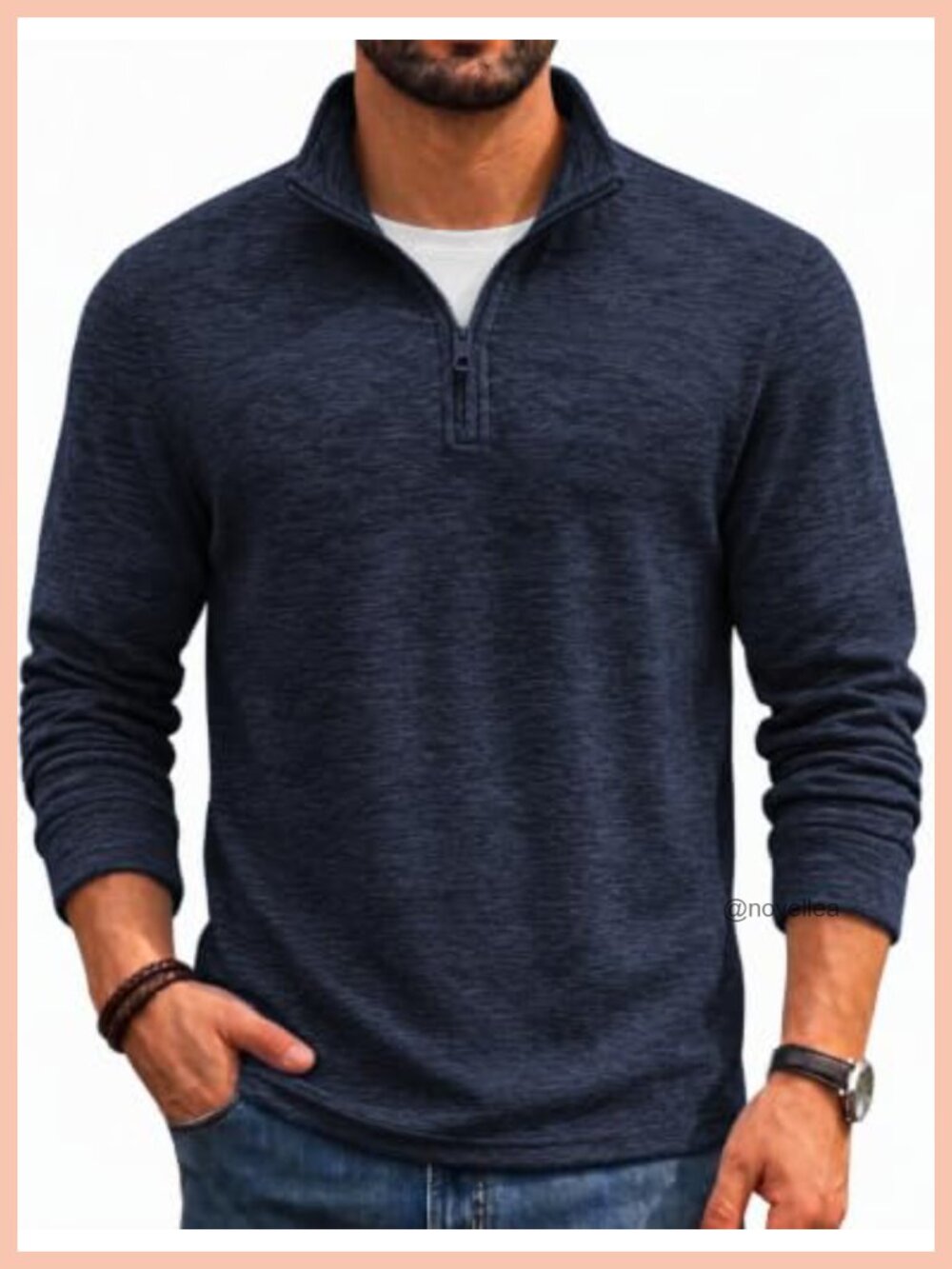 Quarter Zip Pullover Sweater Fleece Sweatshirt Mock Neck Men's